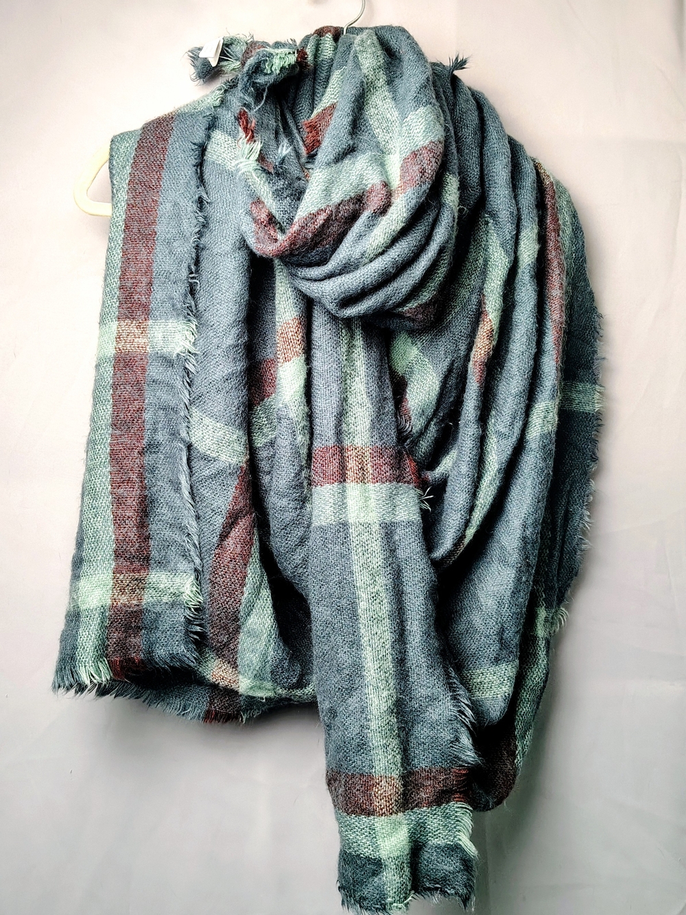 LC Lauren Conrad Plaid Fringe Wrap in Teal, Brown and Mint
